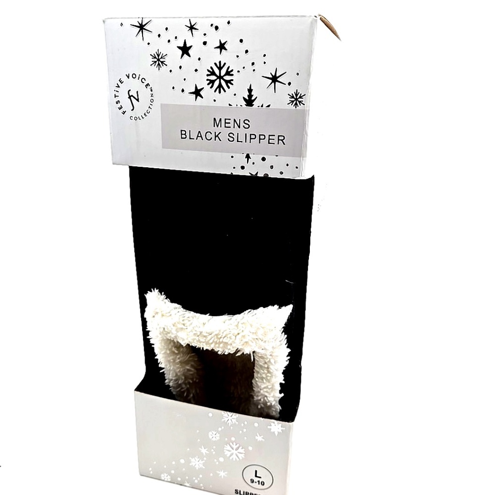 Festive Voice Men's Slippers Size Large 9/10 Black Indoor Outdoor Faux Fur